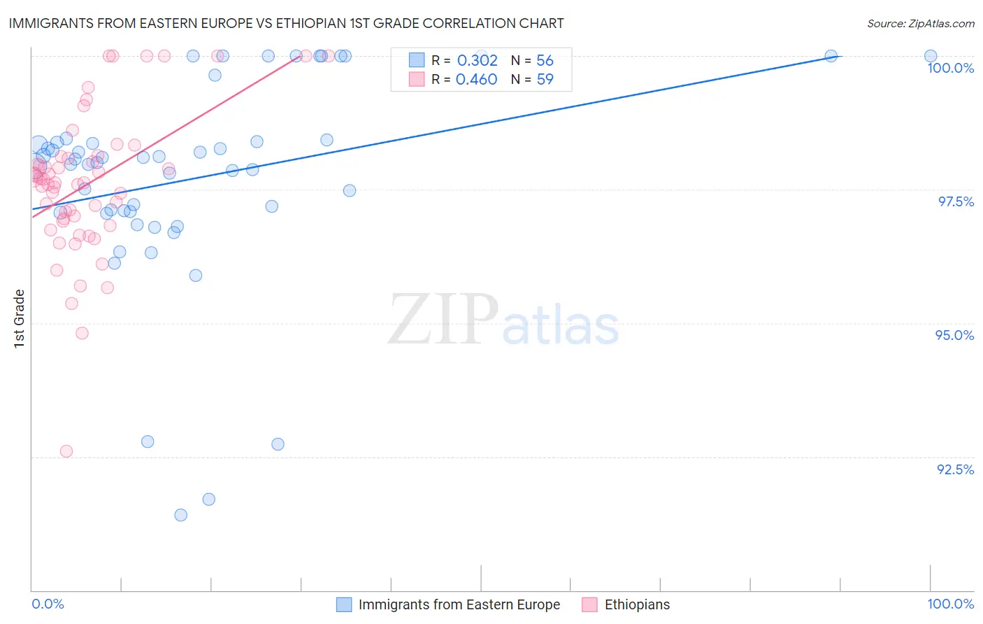 Immigrants from Eastern Europe vs Ethiopian 1st Grade