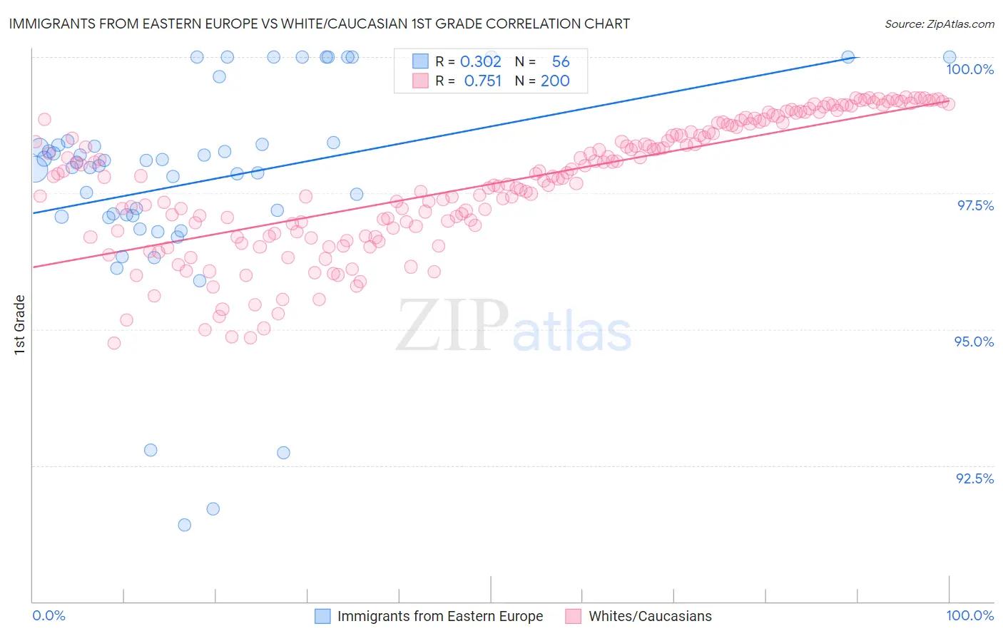 Immigrants from Eastern Europe vs White/Caucasian 1st Grade
