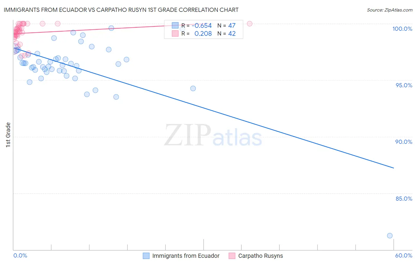 Immigrants from Ecuador vs Carpatho Rusyn 1st Grade