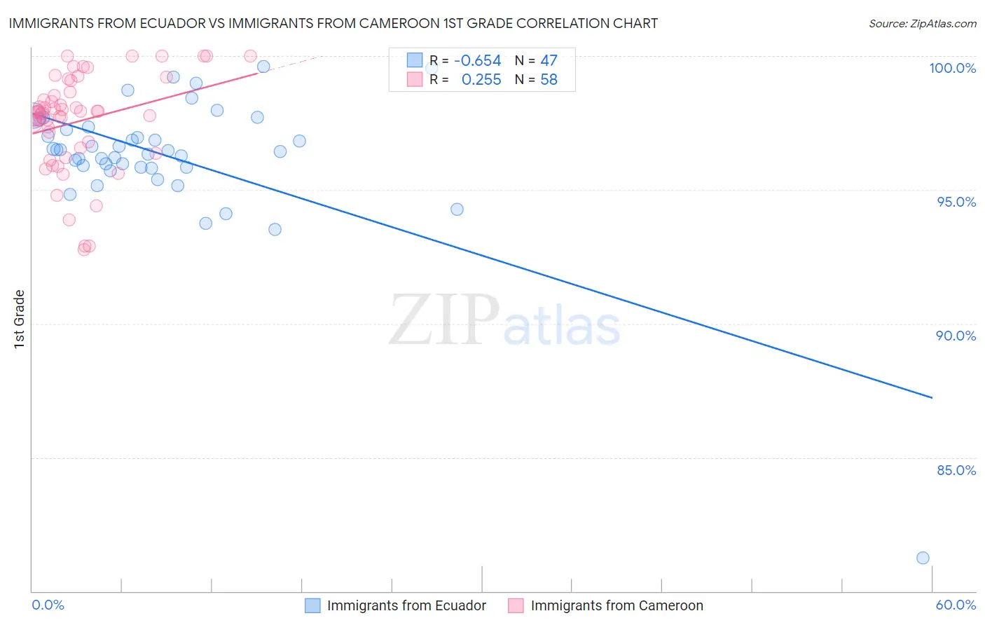 Immigrants from Ecuador vs Immigrants from Cameroon 1st Grade