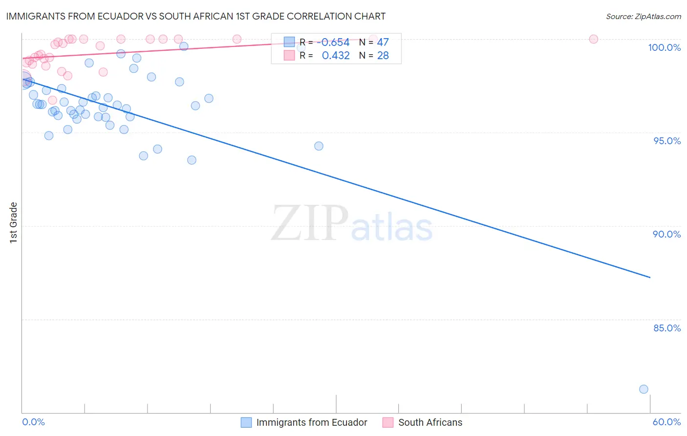 Immigrants from Ecuador vs South African 1st Grade