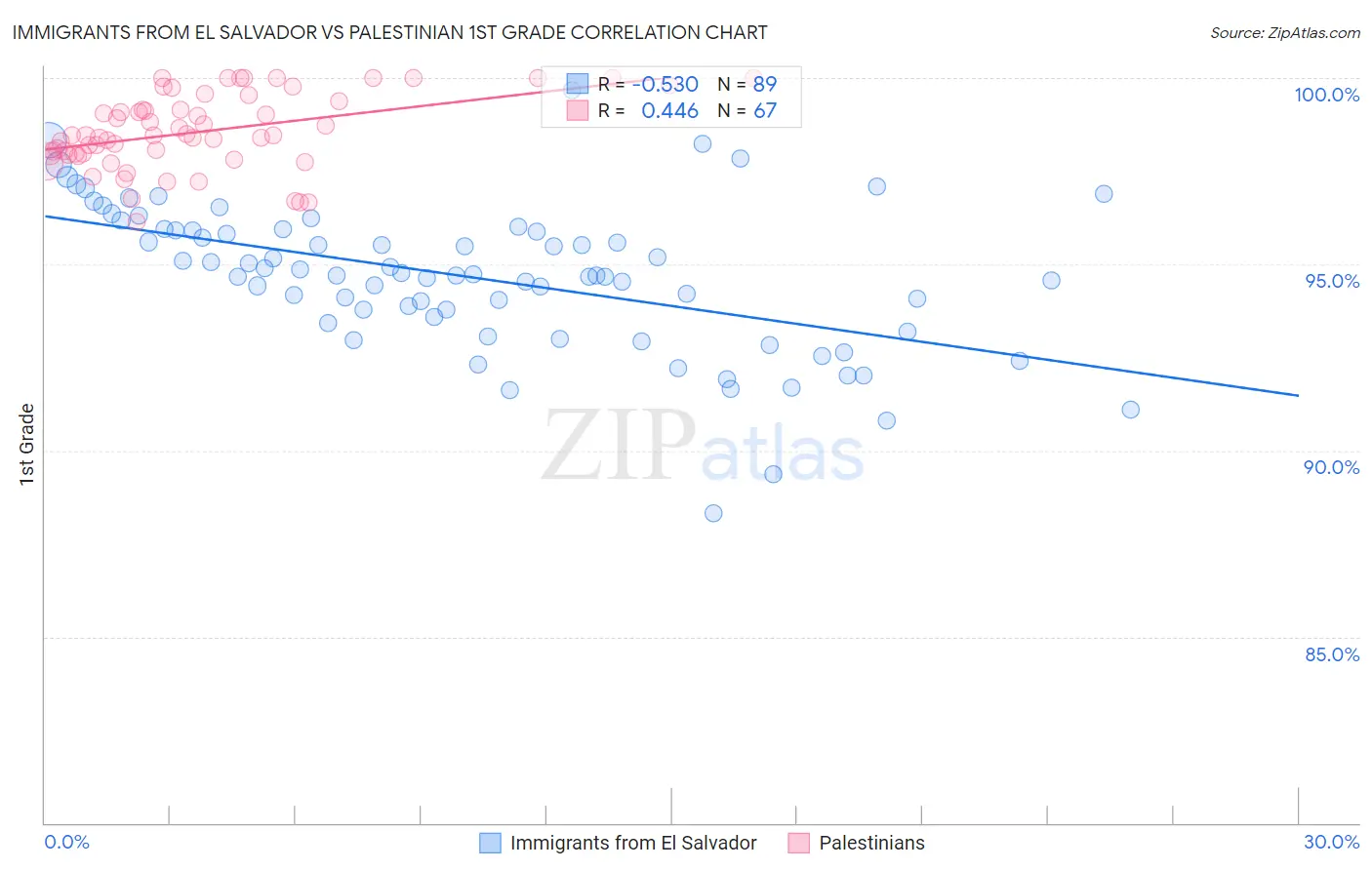 Immigrants from El Salvador vs Palestinian 1st Grade