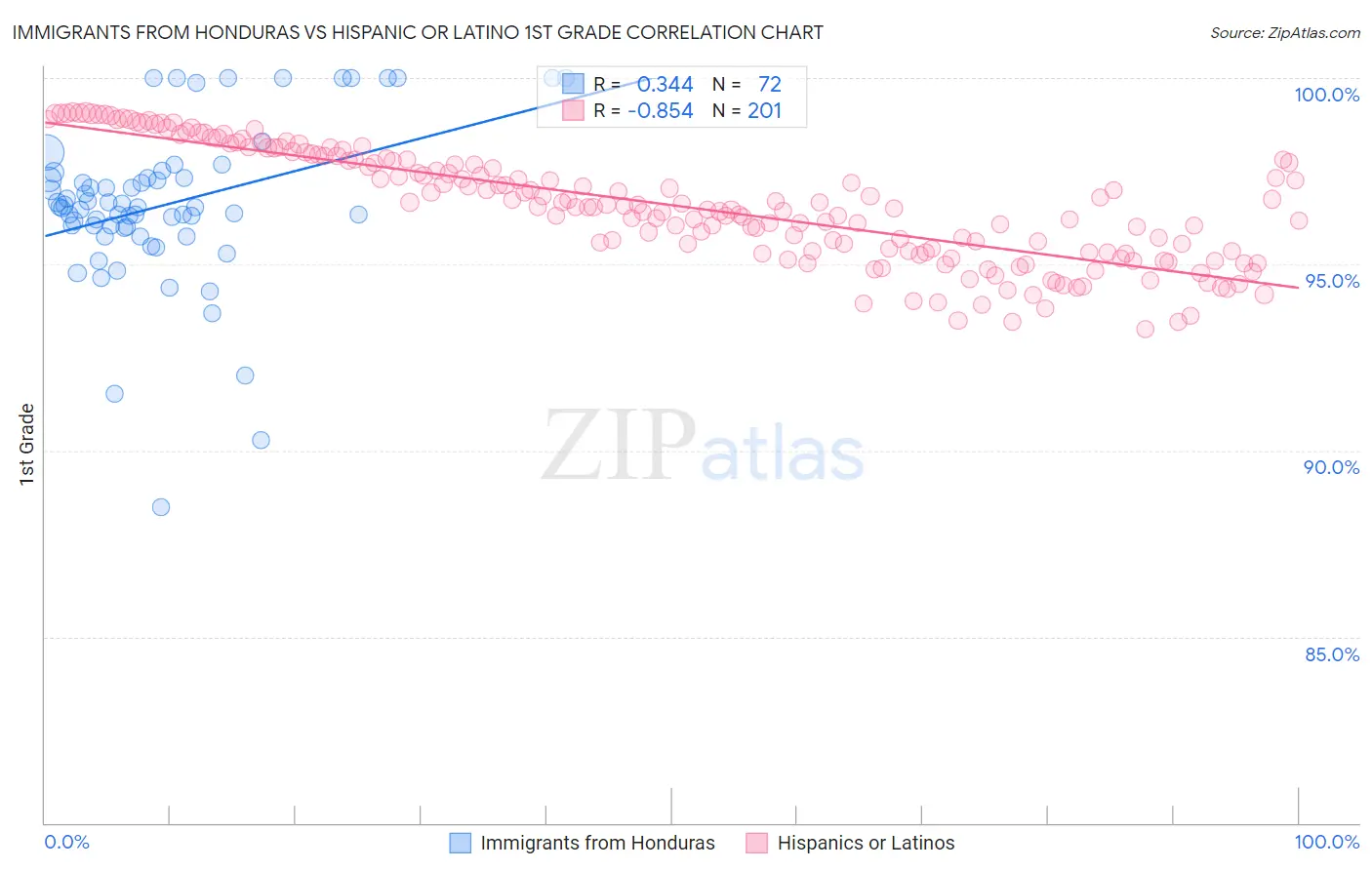 Immigrants from Honduras vs Hispanic or Latino 1st Grade