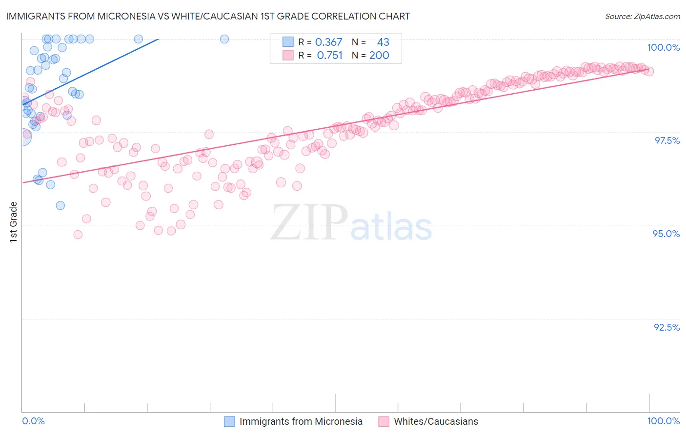 Immigrants from Micronesia vs White/Caucasian 1st Grade