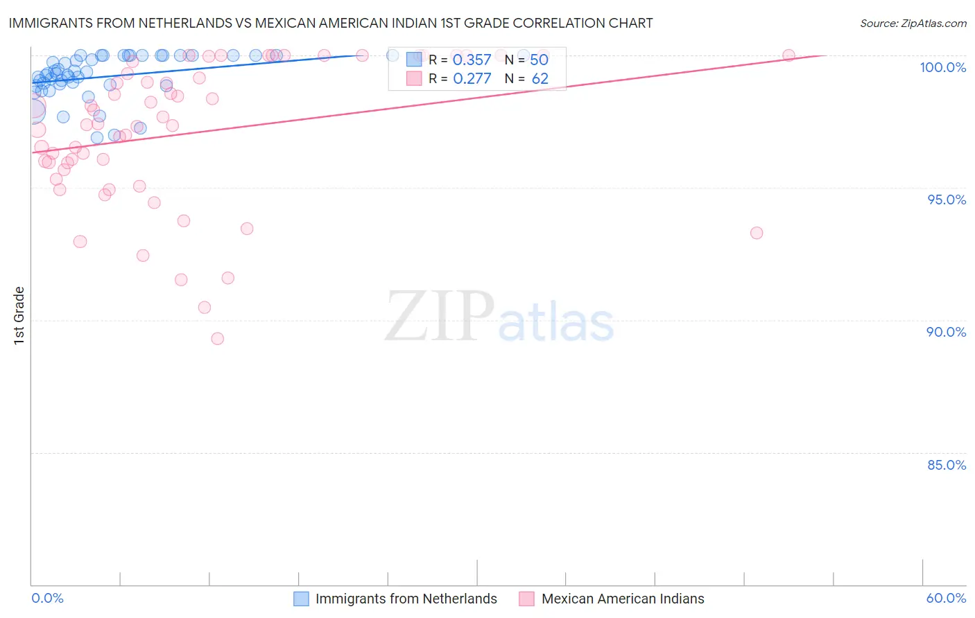 Immigrants from Netherlands vs Mexican American Indian 1st Grade