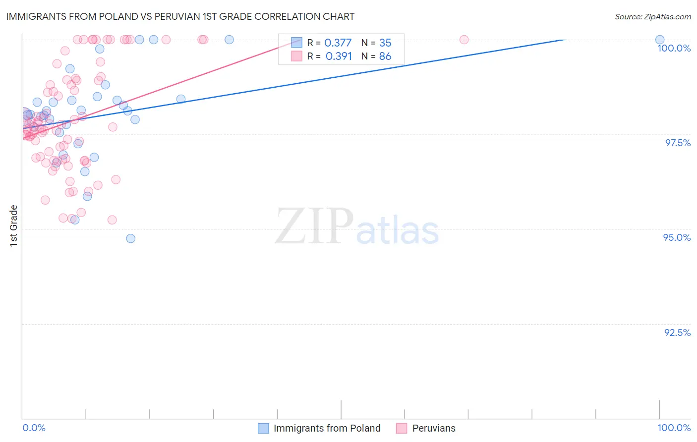 Immigrants from Poland vs Peruvian 1st Grade