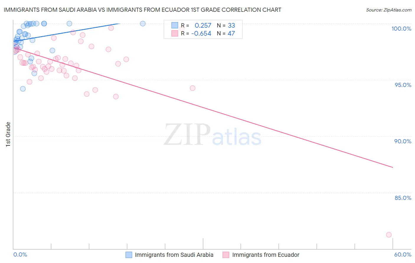 Immigrants from Saudi Arabia vs Immigrants from Ecuador 1st Grade