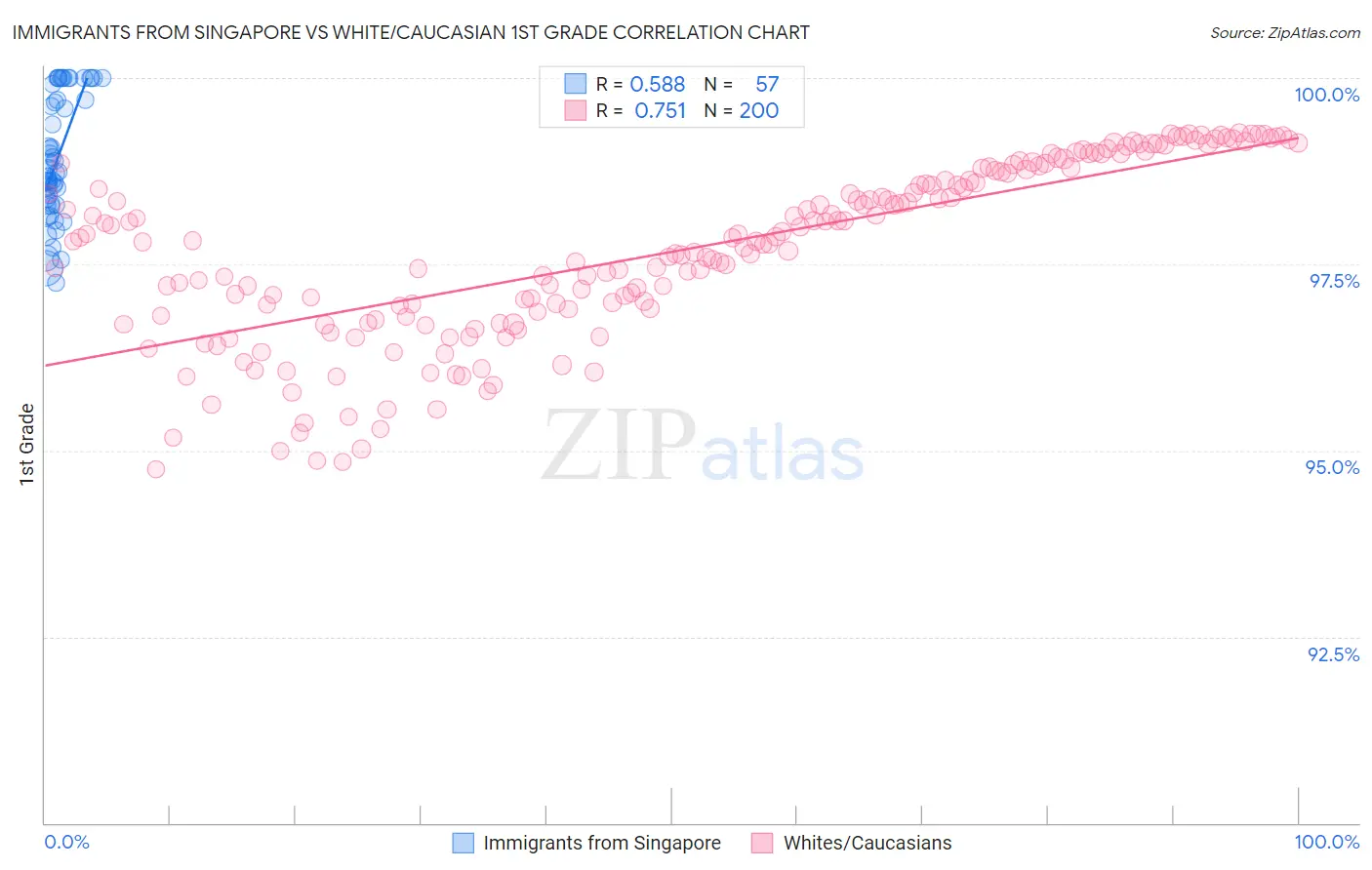 Immigrants from Singapore vs White/Caucasian 1st Grade