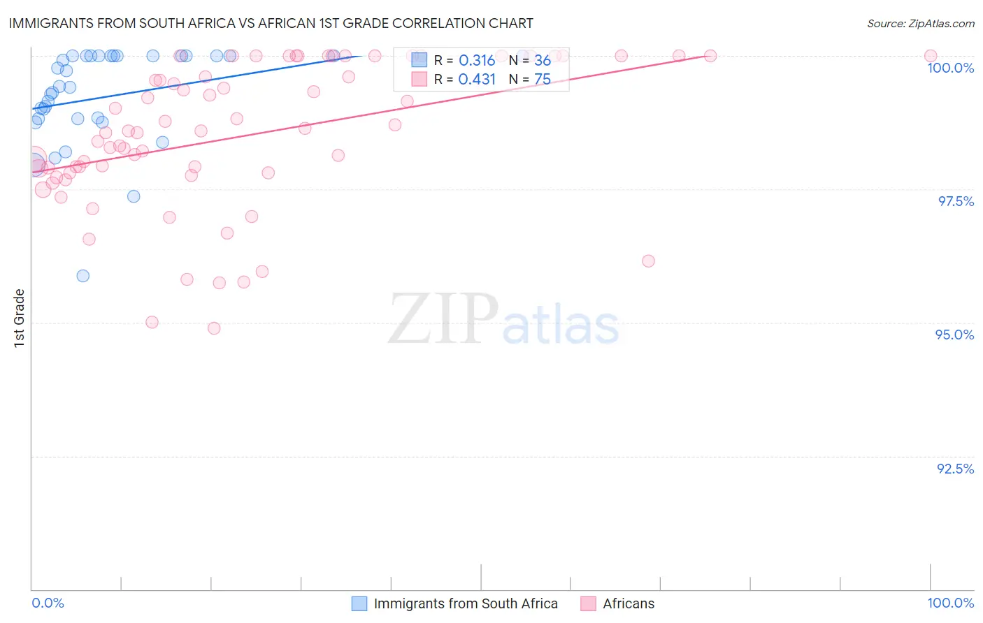 Immigrants from South Africa vs African 1st Grade