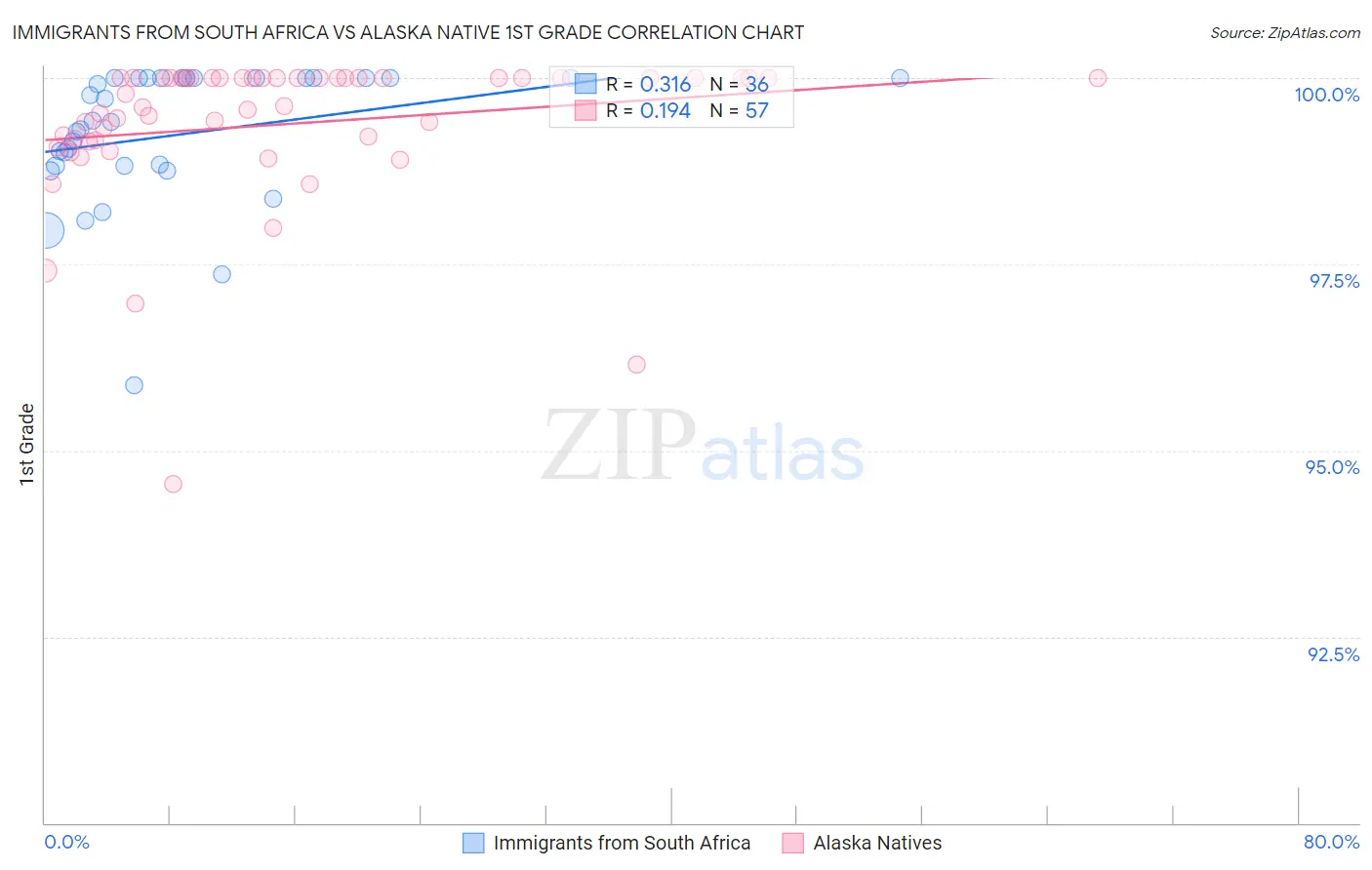 Immigrants from South Africa vs Alaska Native 1st Grade