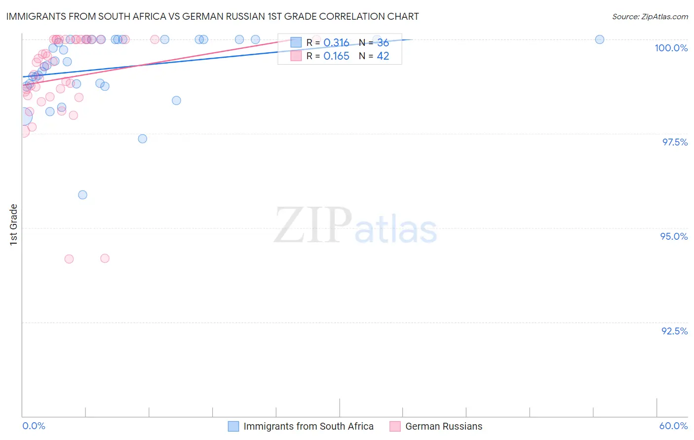 Immigrants from South Africa vs German Russian 1st Grade