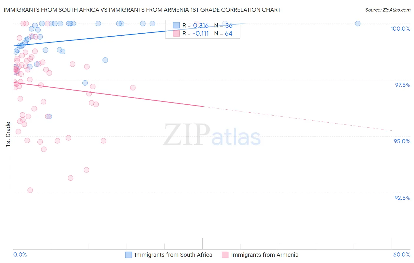 Immigrants from South Africa vs Immigrants from Armenia 1st Grade