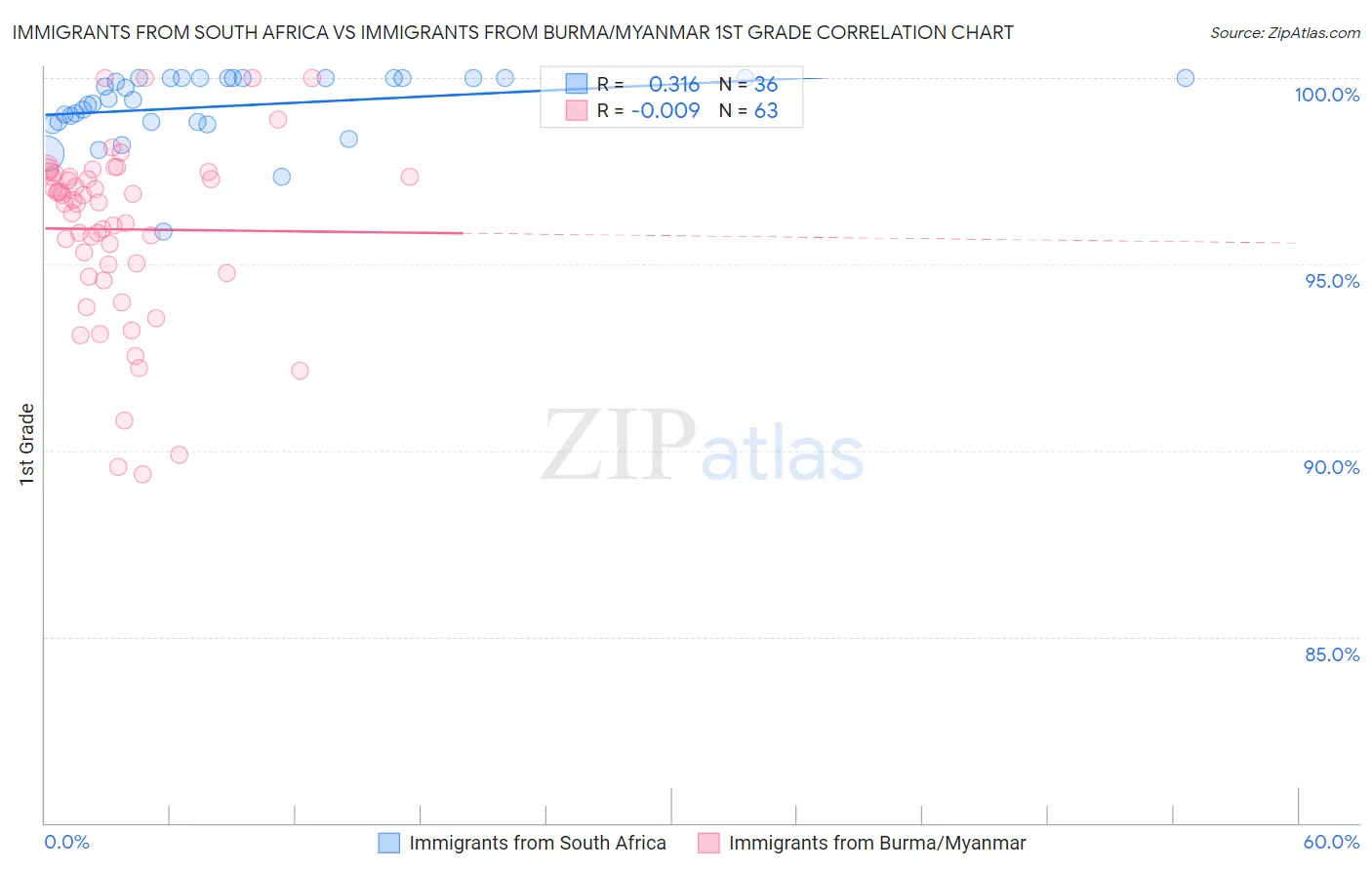 Immigrants from South Africa vs Immigrants from Burma/Myanmar 1st Grade