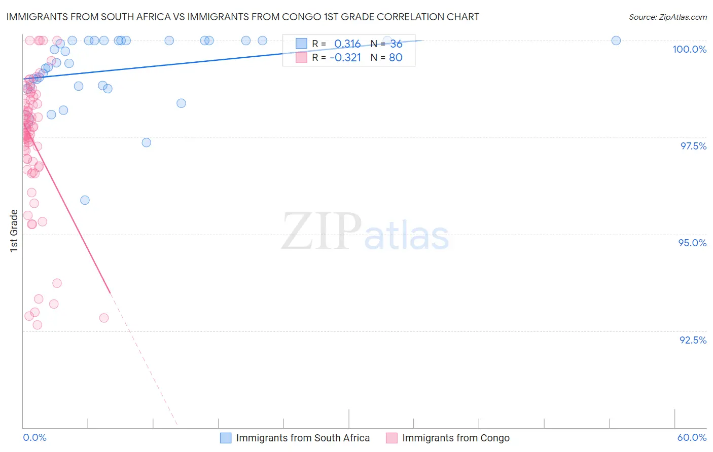 Immigrants from South Africa vs Immigrants from Congo 1st Grade