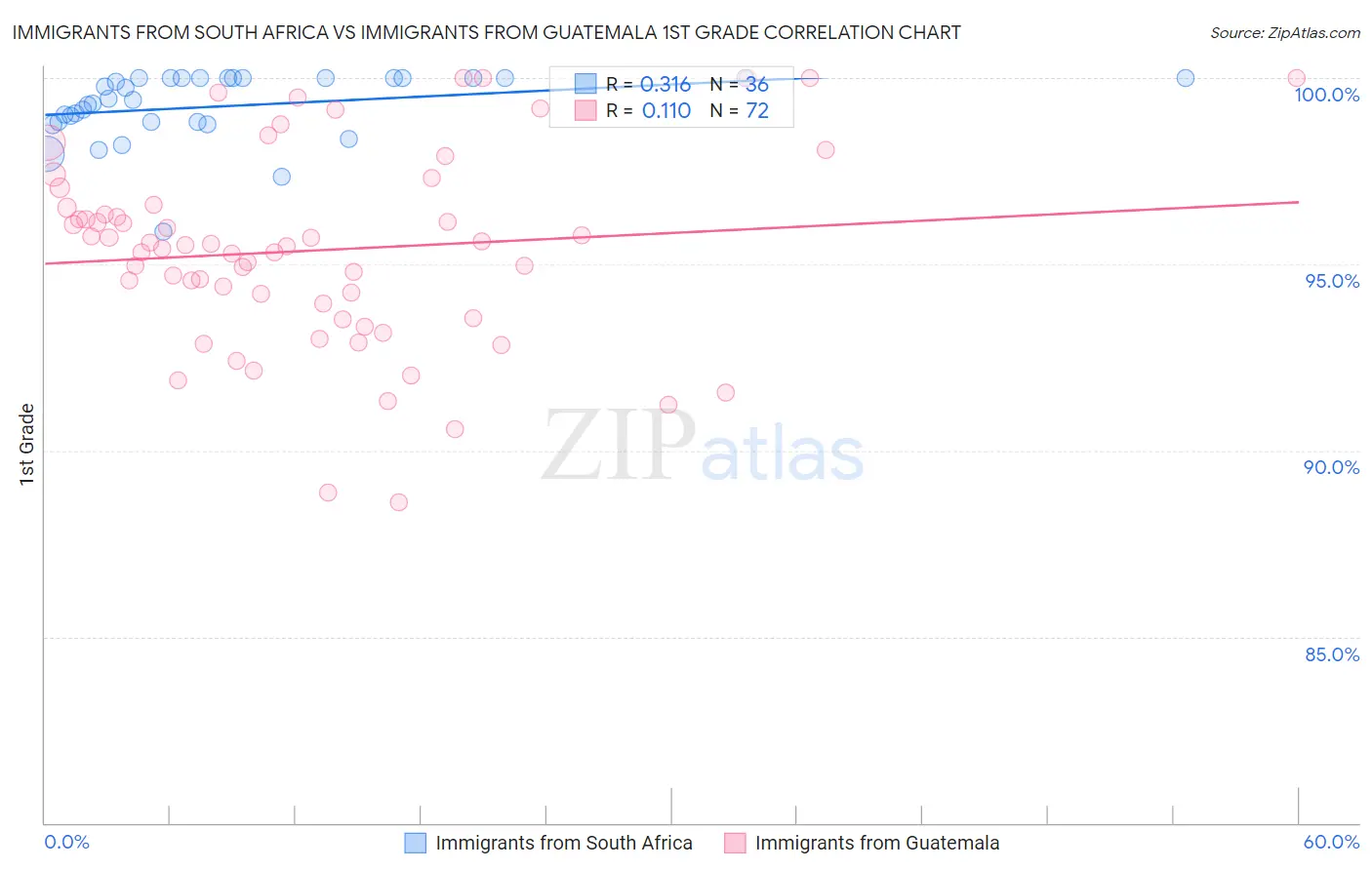 Immigrants from South Africa vs Immigrants from Guatemala 1st Grade