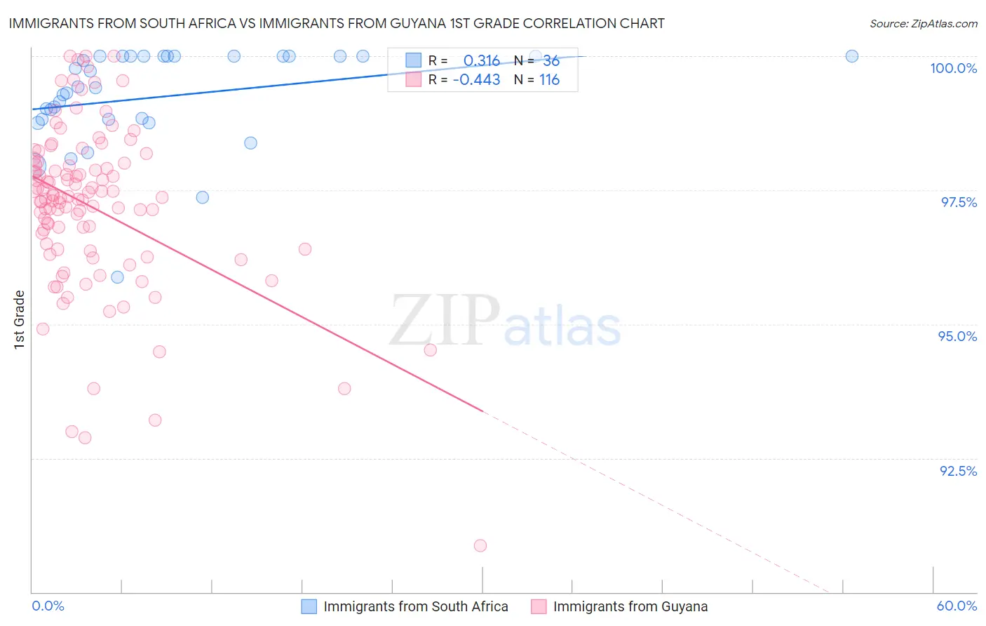 Immigrants from South Africa vs Immigrants from Guyana 1st Grade