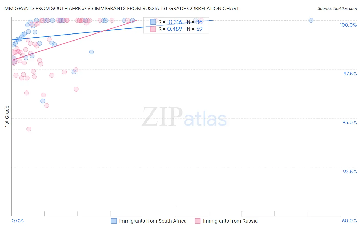 Immigrants from South Africa vs Immigrants from Russia 1st Grade