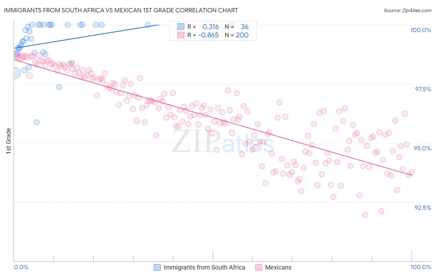 Immigrants from South Africa vs Mexican 1st Grade
