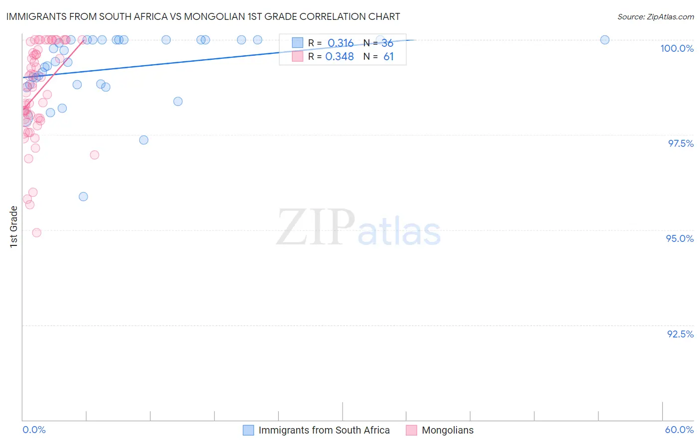 Immigrants from South Africa vs Mongolian 1st Grade