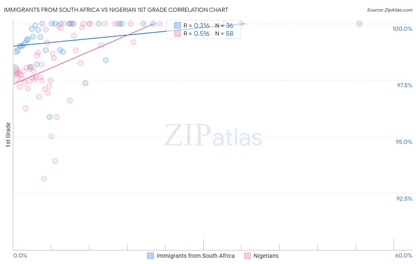Immigrants from South Africa vs Nigerian 1st Grade