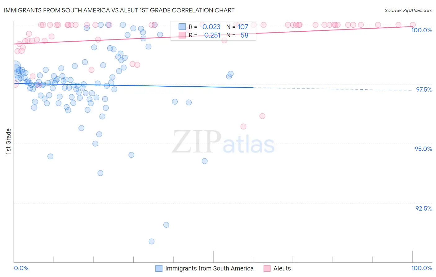 Immigrants from South America vs Aleut 1st Grade