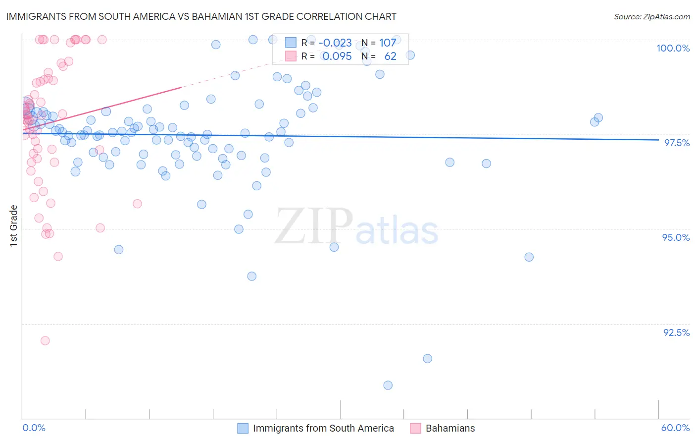 Immigrants from South America vs Bahamian 1st Grade