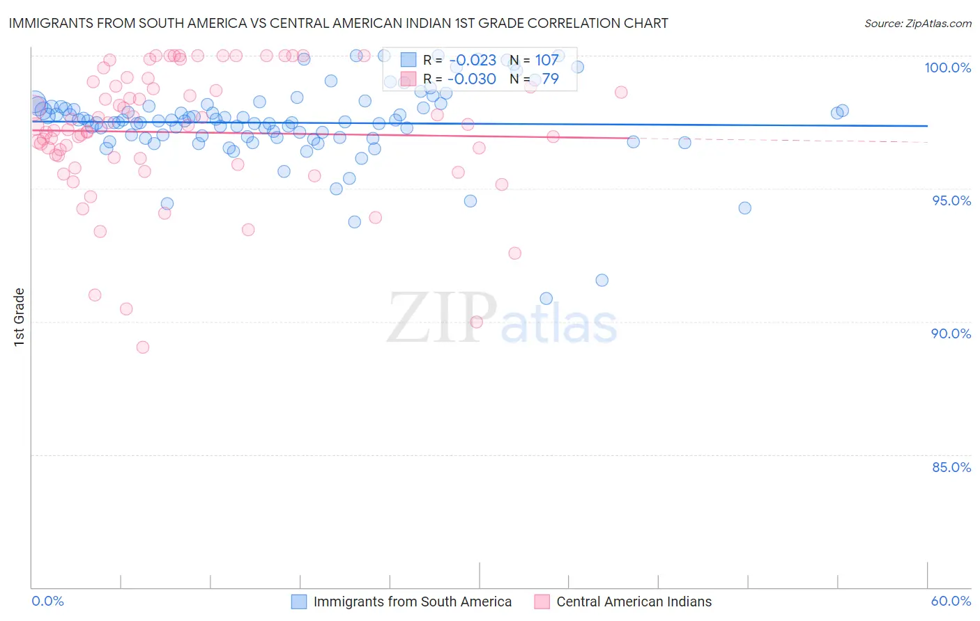 Immigrants from South America vs Central American Indian 1st Grade