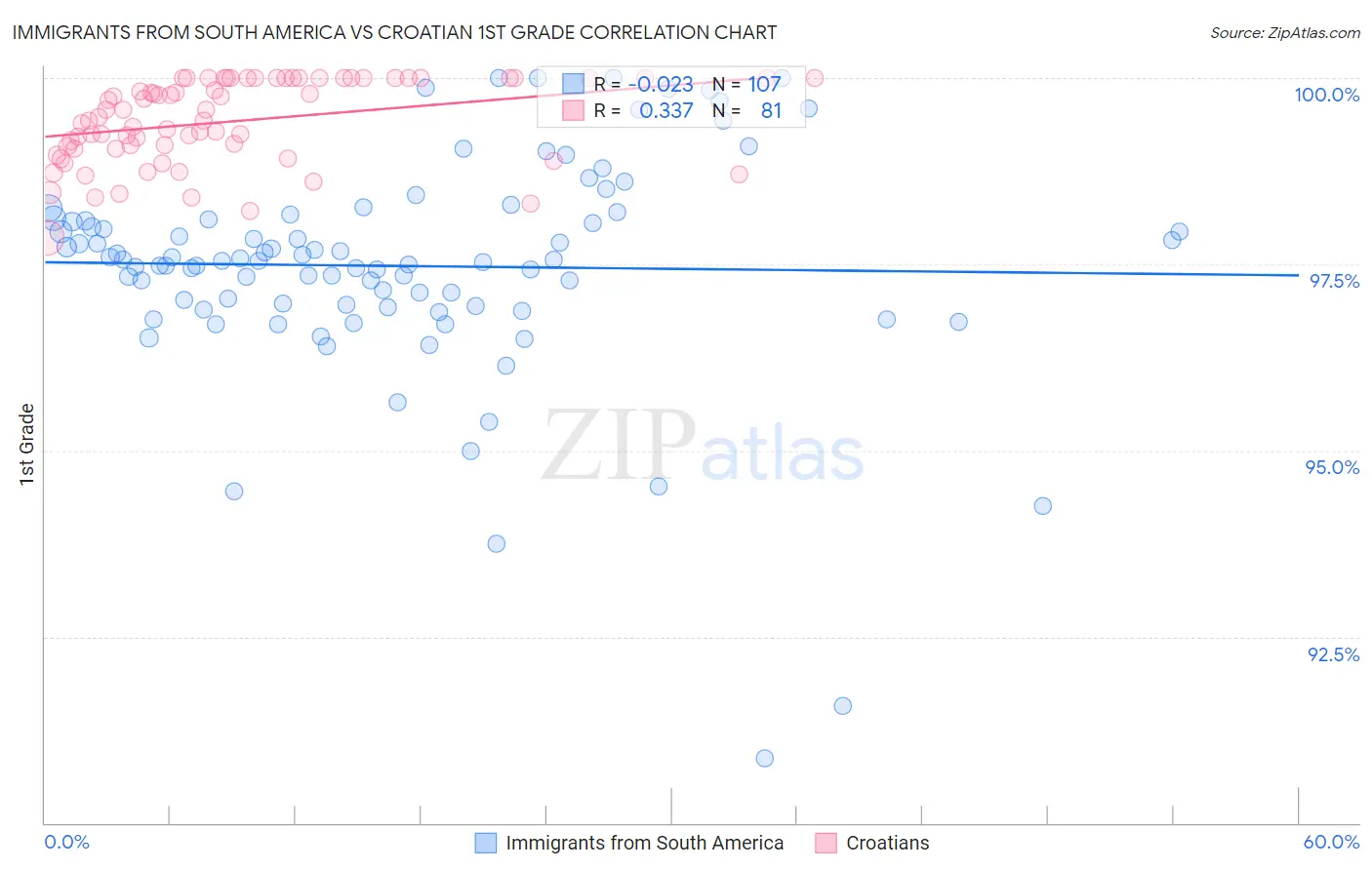 Immigrants from South America vs Croatian 1st Grade