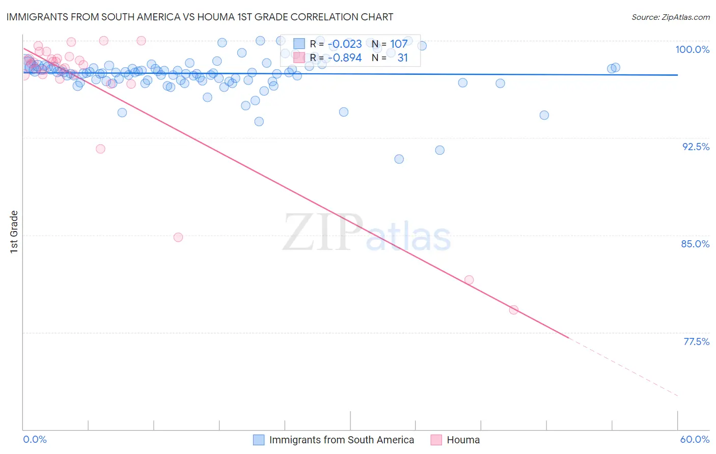 Immigrants from South America vs Houma 1st Grade