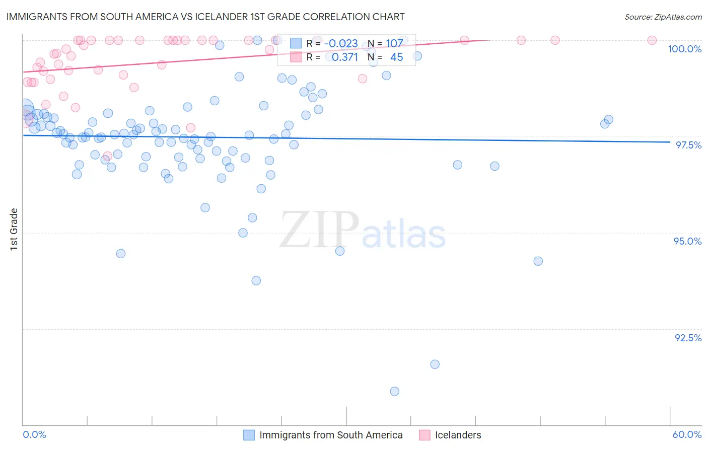 Immigrants from South America vs Icelander 1st Grade