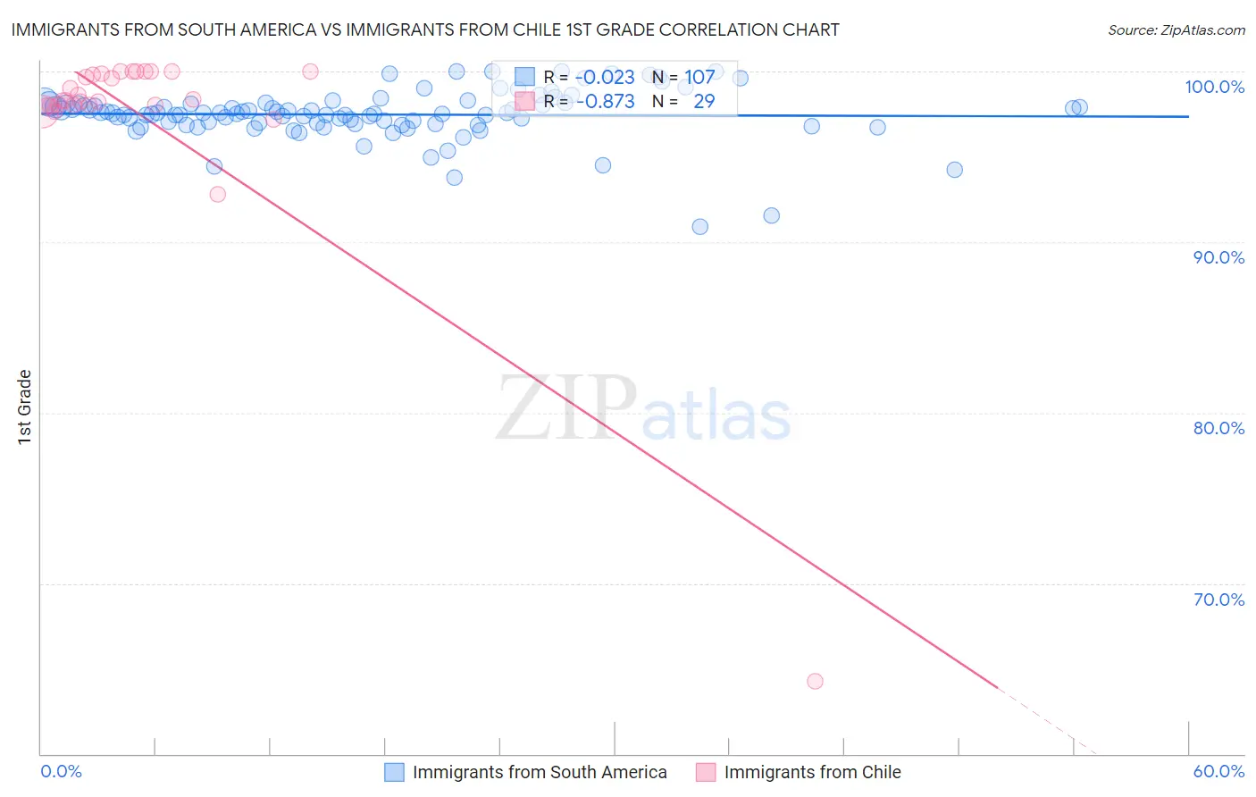 Immigrants from South America vs Immigrants from Chile 1st Grade