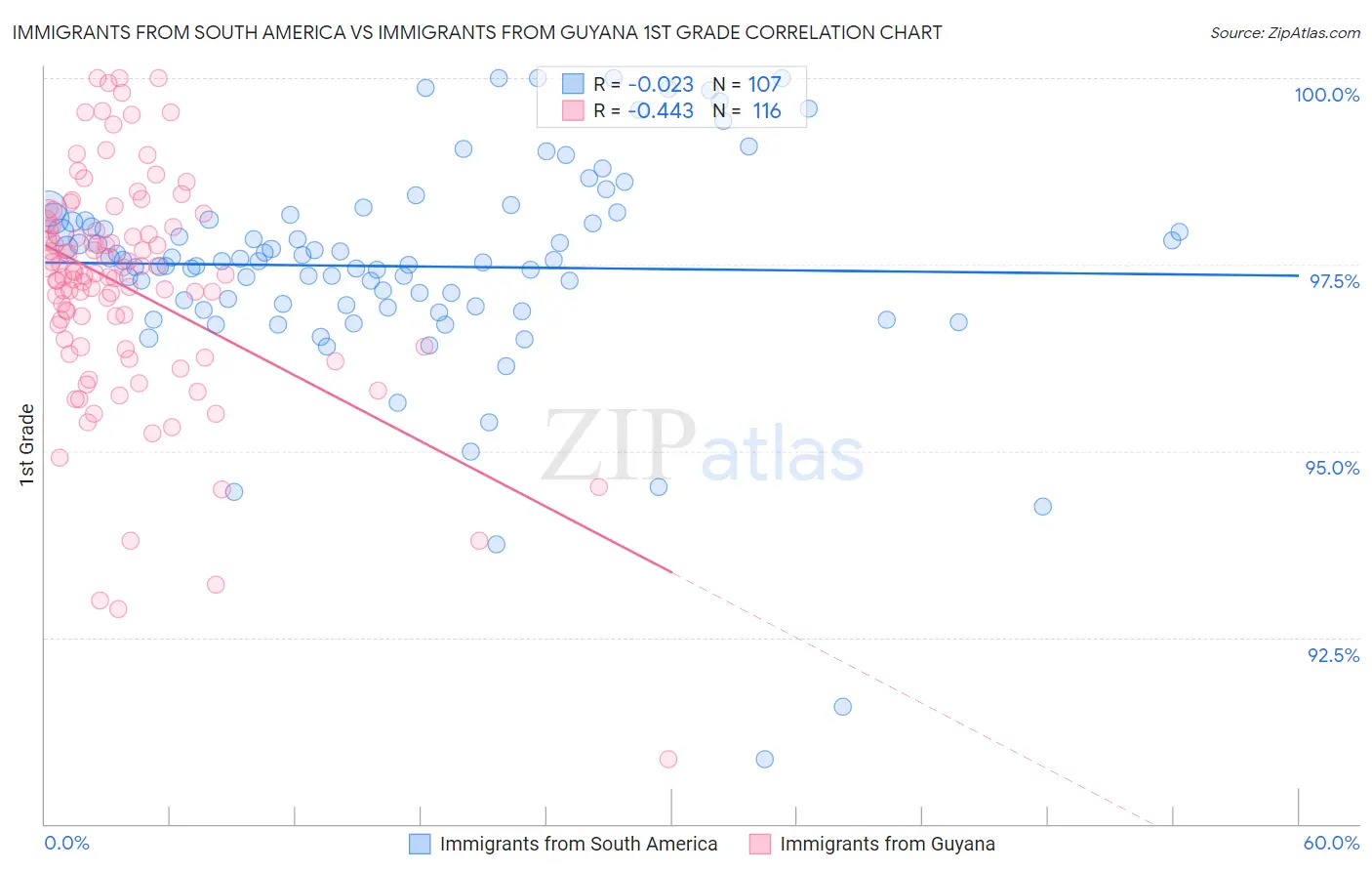 Immigrants from South America vs Immigrants from Guyana 1st Grade