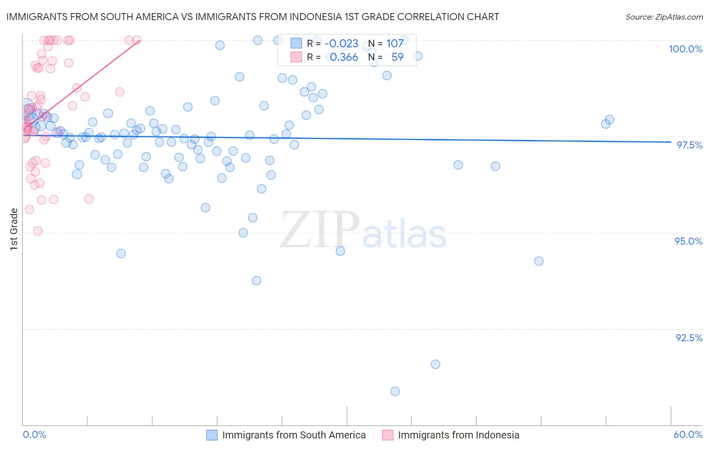 Immigrants from South America vs Immigrants from Indonesia 1st Grade