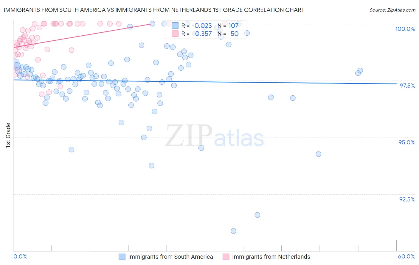 Immigrants from South America vs Immigrants from Netherlands 1st Grade