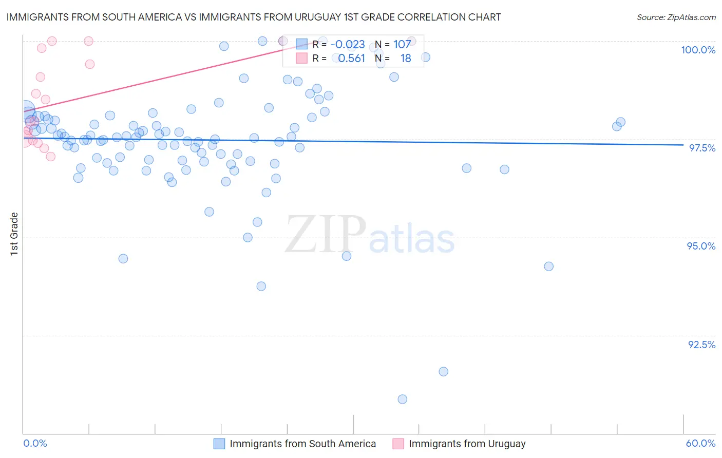 Immigrants from South America vs Immigrants from Uruguay 1st Grade