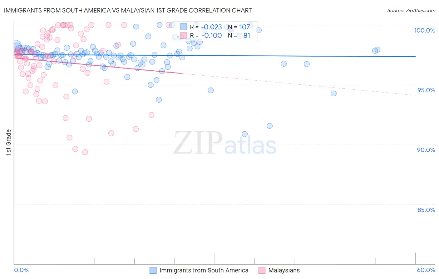 Immigrants from South America vs Malaysian 1st Grade