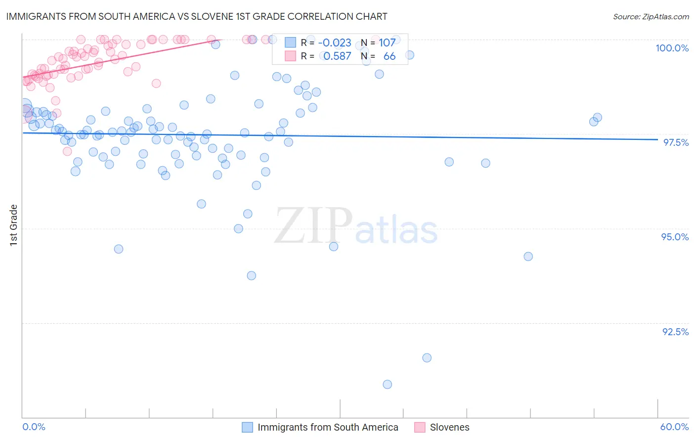 Immigrants from South America vs Slovene 1st Grade