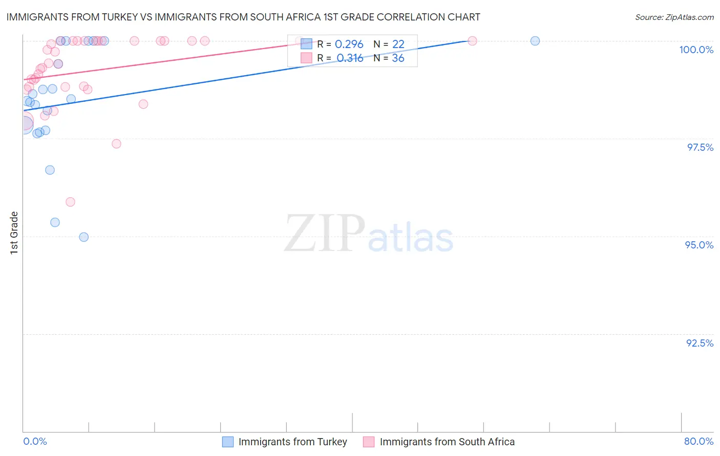 Immigrants from Turkey vs Immigrants from South Africa 1st Grade
