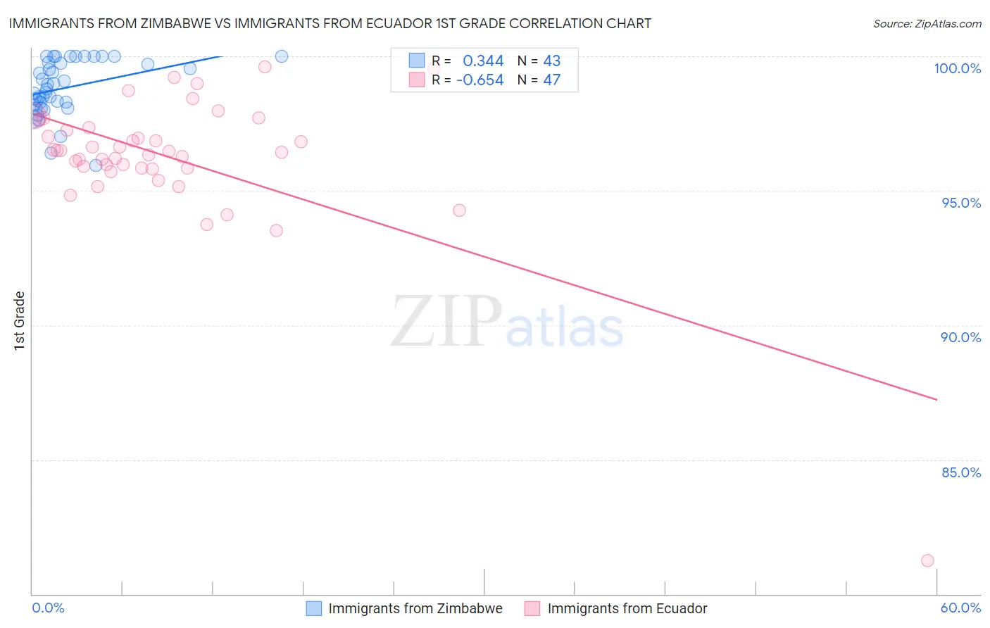 Immigrants from Zimbabwe vs Immigrants from Ecuador 1st Grade