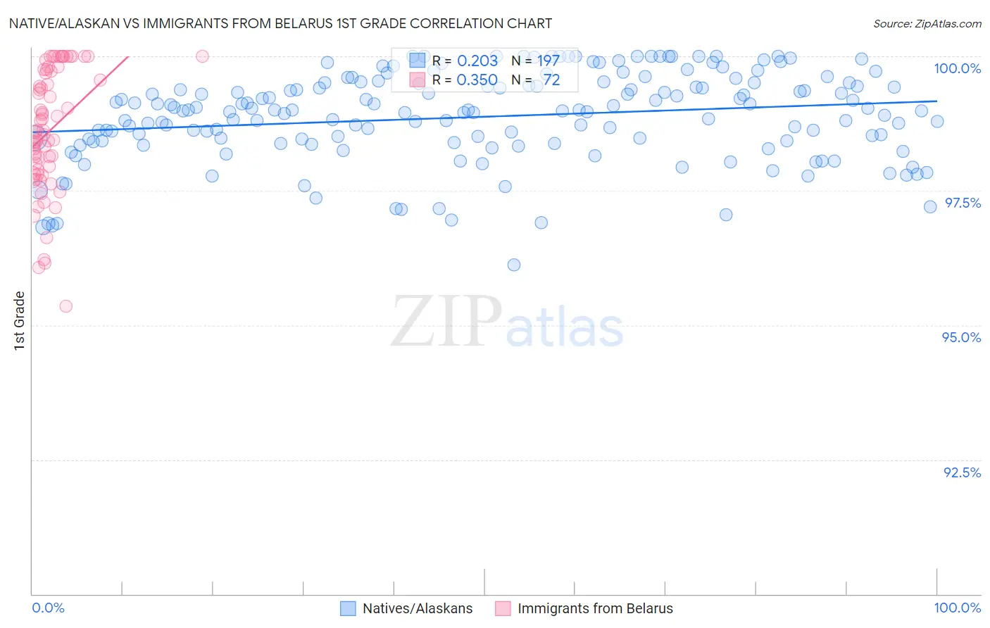 Native/Alaskan vs Immigrants from Belarus 1st Grade