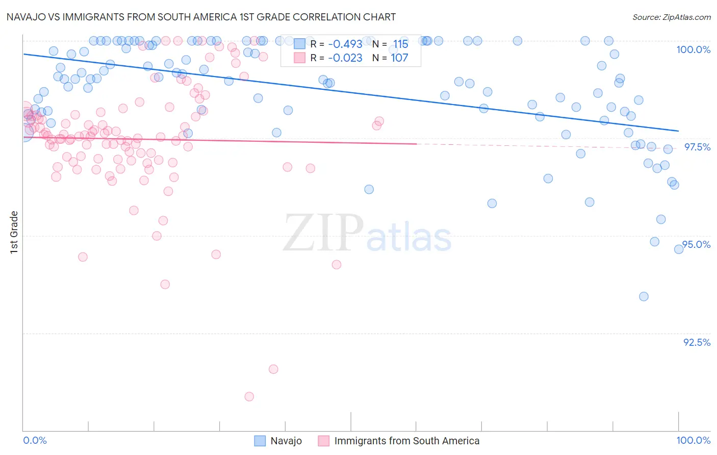 Navajo vs Immigrants from South America 1st Grade