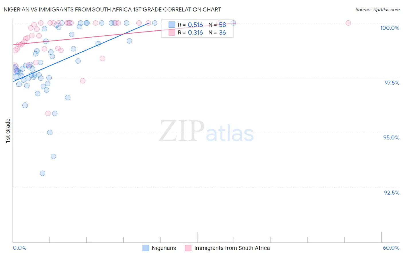 Nigerian vs Immigrants from South Africa 1st Grade