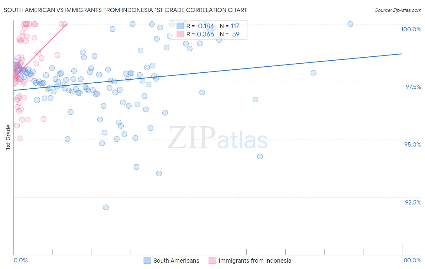 South American vs Immigrants from Indonesia 1st Grade