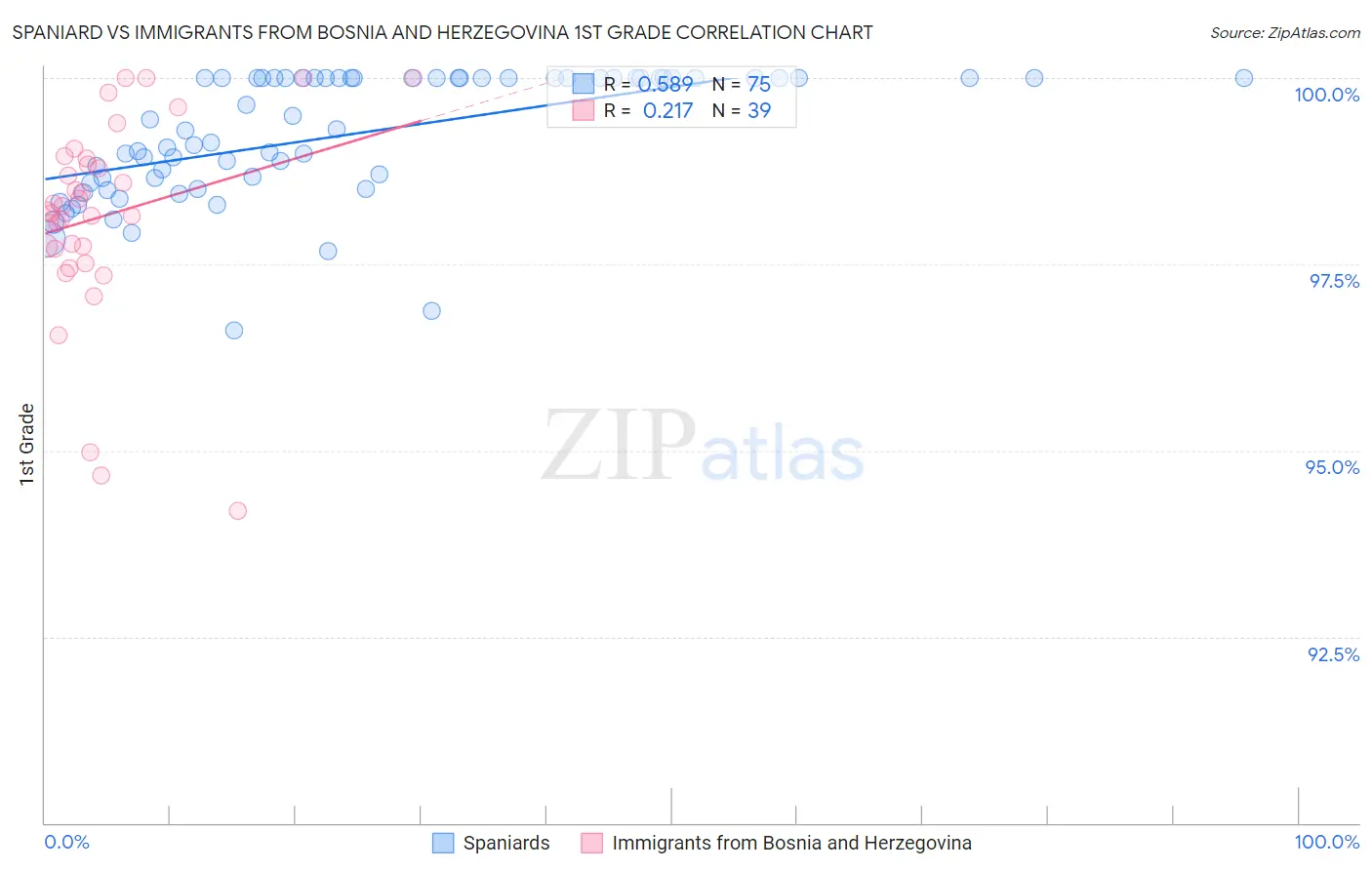 Spaniard vs Immigrants from Bosnia and Herzegovina 1st Grade