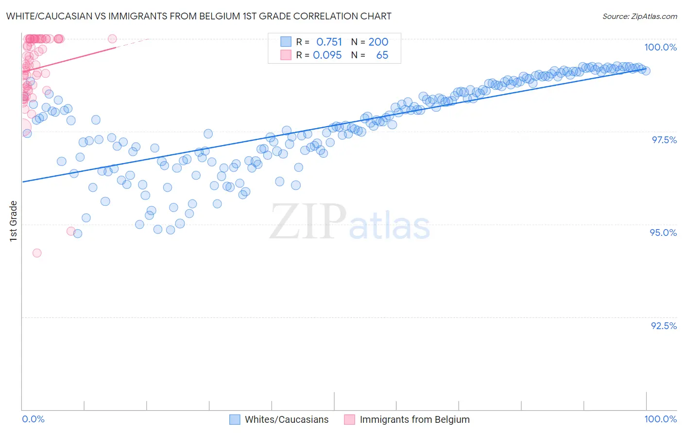 White/Caucasian vs Immigrants from Belgium 1st Grade