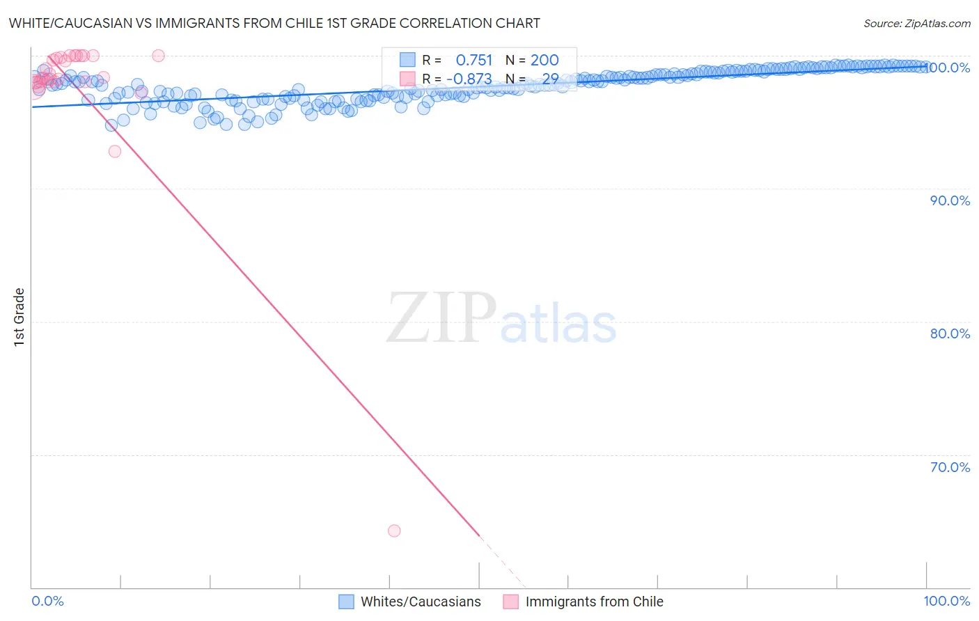 White/Caucasian vs Immigrants from Chile 1st Grade