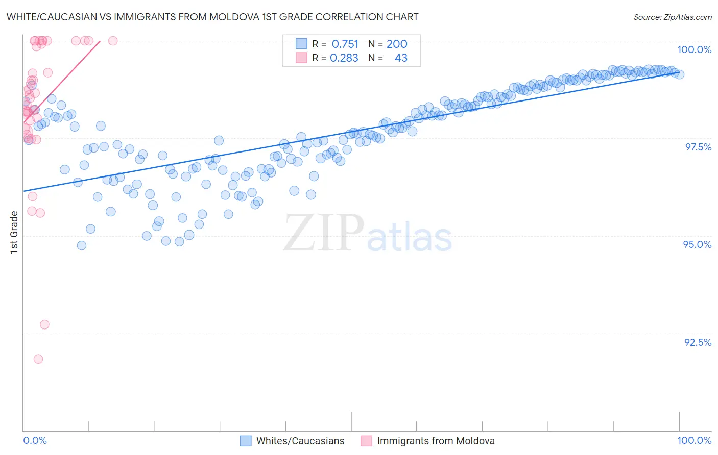 White/Caucasian vs Immigrants from Moldova 1st Grade