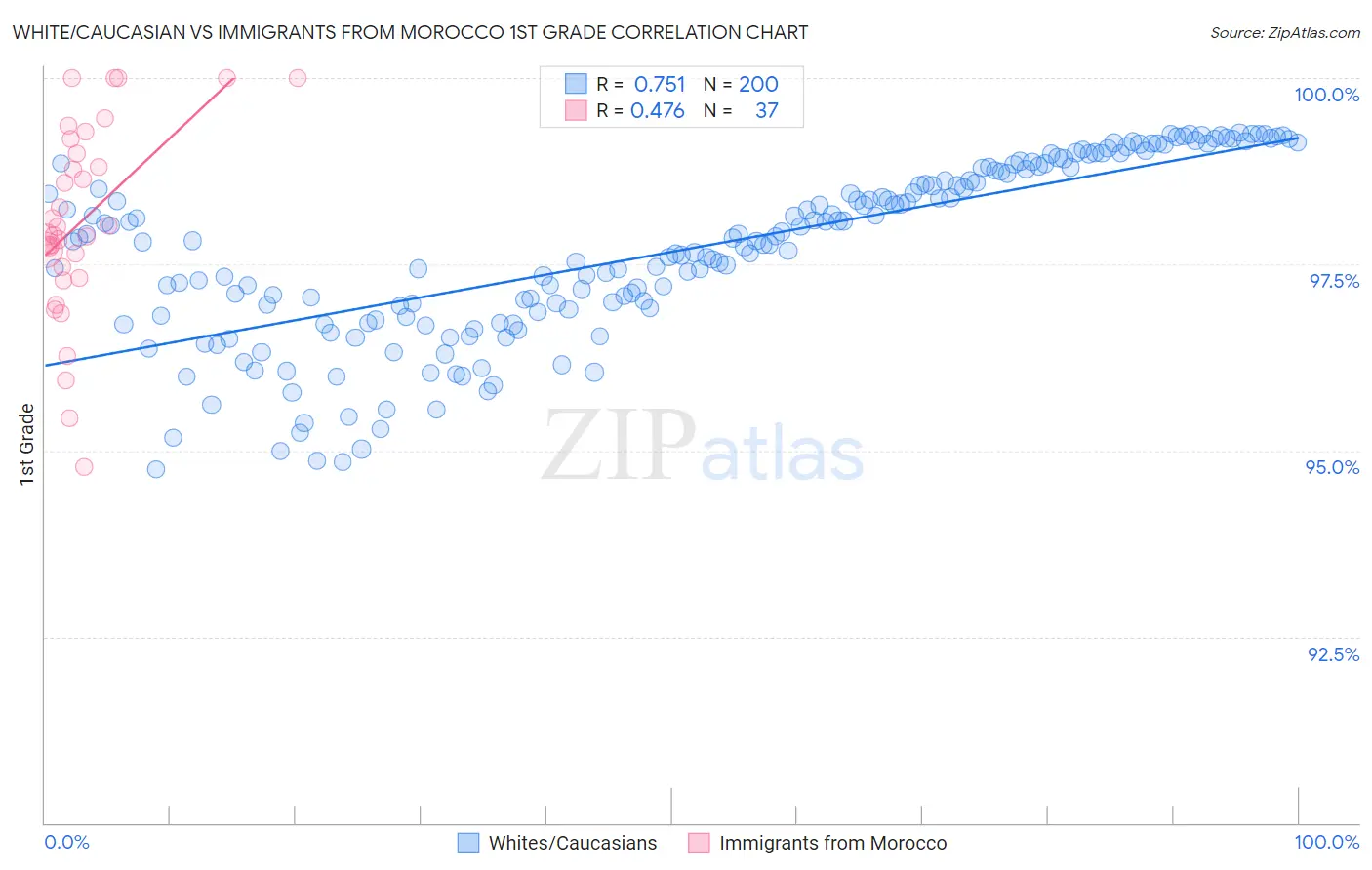 White/Caucasian vs Immigrants from Morocco 1st Grade