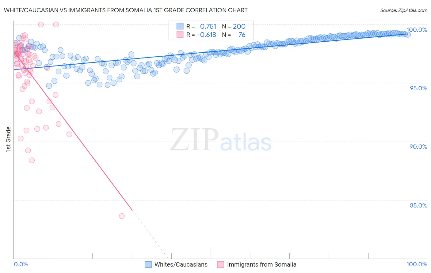 White/Caucasian vs Immigrants from Somalia 1st Grade