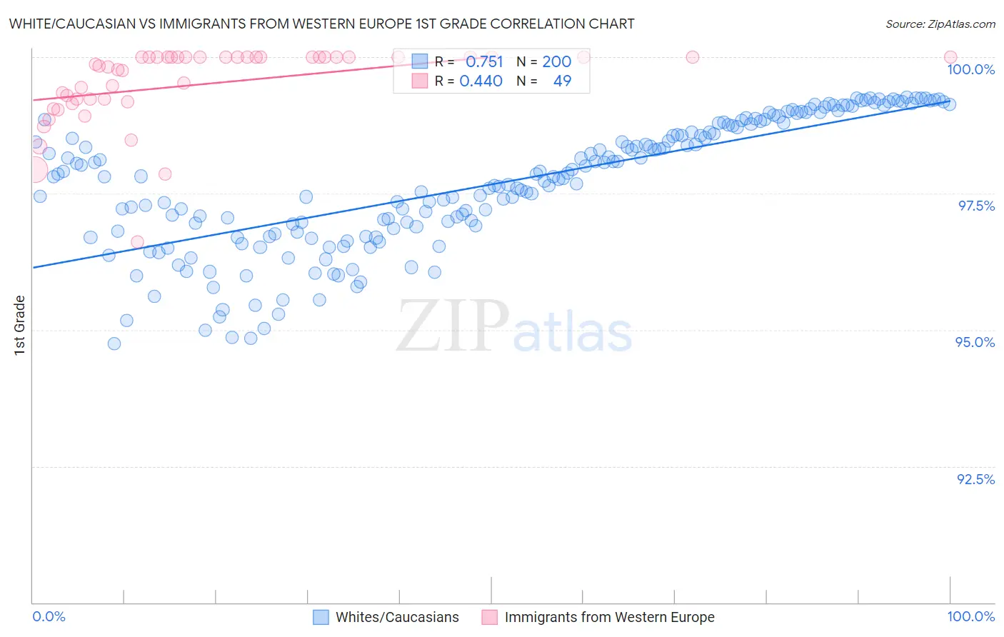 White/Caucasian vs Immigrants from Western Europe 1st Grade